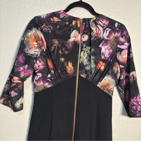 Ted Baker Hounest Shadow Floral Gathered Dress Sz 2 US Sz 6 - Picture 8 of 11